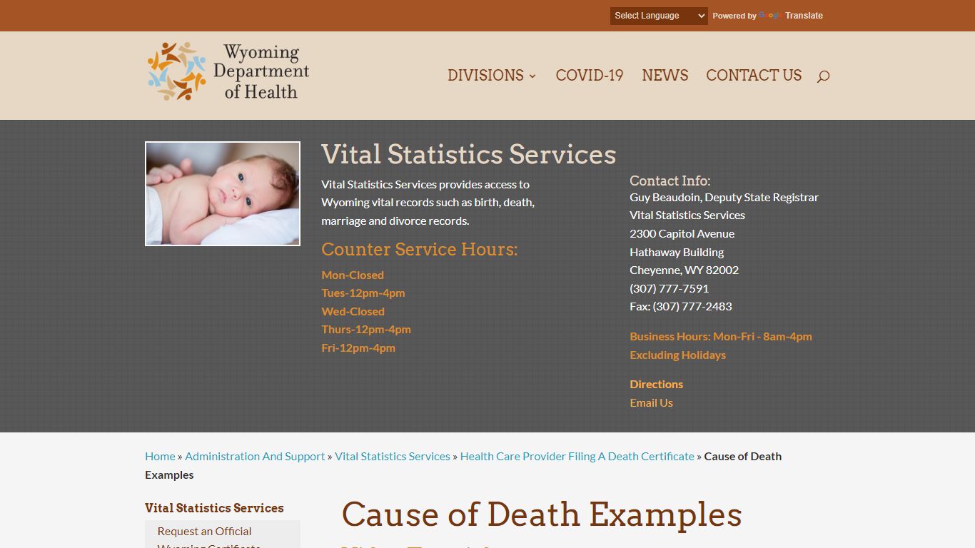 Cause of Death Examples - Wyoming Department of Health